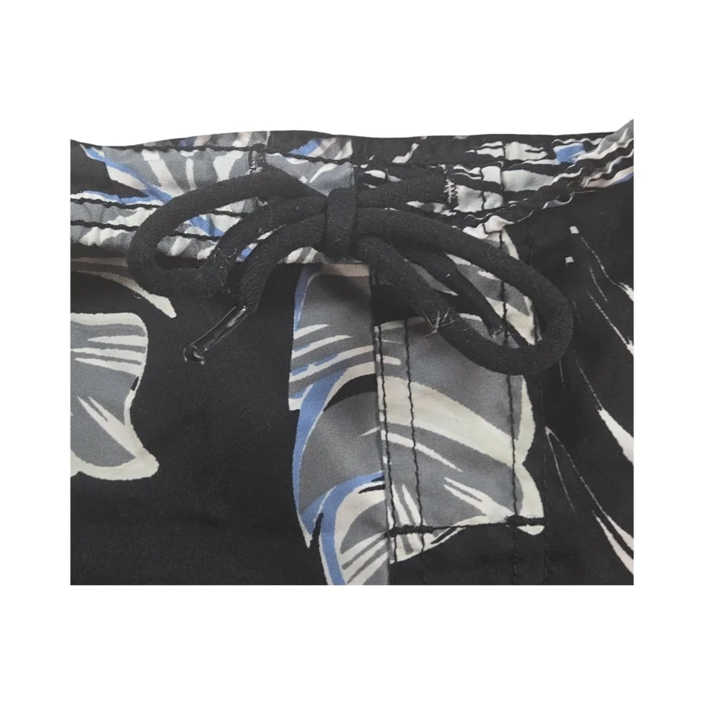 Men's Black and Blue Leaf Print Swim Shorts